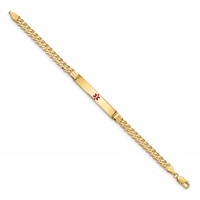 14K Yellow Gold Medical Solid Chain Solid Plate 37x 6mm Centered Red Enamel Curb Link ID Bracelet, 7" view 2