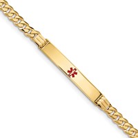 14K Yellow Gold Medical Solid Chain Solid Plate 37x 6mm Centered Red Enamel Curb Link ID Bracelet, 7" view 1
