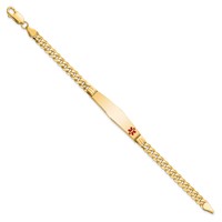 14K Medical Solid Chain Solid Plate Soft Diamond Shape 36x9mm Off-Center Red Enamel Curb Link 8 Inch ID Bracelet view 2