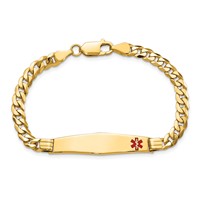 14K Medical Solid Chain Solid Plate Soft Diamond Shape 36x9mm Off-Center Red Enamel Curb Link 8 Inch ID Bracelet view 4