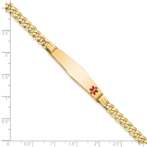 14K Medical Solid Chain/Solid Plate Soft Diamond Shape 36x9mm Off-Center Red Enamel Curb Link 7 inch ID Bracelet