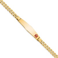 14K Medical Solid Chain Solid Plate Soft Diamond Shape 36x9mm Off-Center Red Enamel Curb Link 8 Inch ID Bracelet view 1
