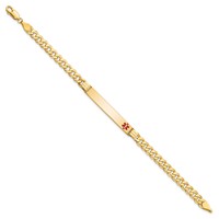 14K Medical Solid Chain Solid Plate 37x6mm Off-Center Red Enamel Curb Link 7 Inch ID Bracelet view 2