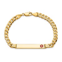 14K Medical Solid Chain Solid Plate 37x6mm Off-Center Red Enamel Curb Link 7 Inch ID Bracelet view 4