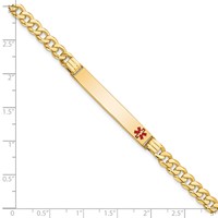 14K Medical Solid Chain Solid Plate 37x6mm Off-Center Red Enamel Curb Link 7 Inch ID Bracelet view 3