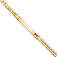 14K Medical Solid Chain Solid Plate 37x6mm Off-Center Red Enamel Curb Link 7 Inch ID Bracelet view 1