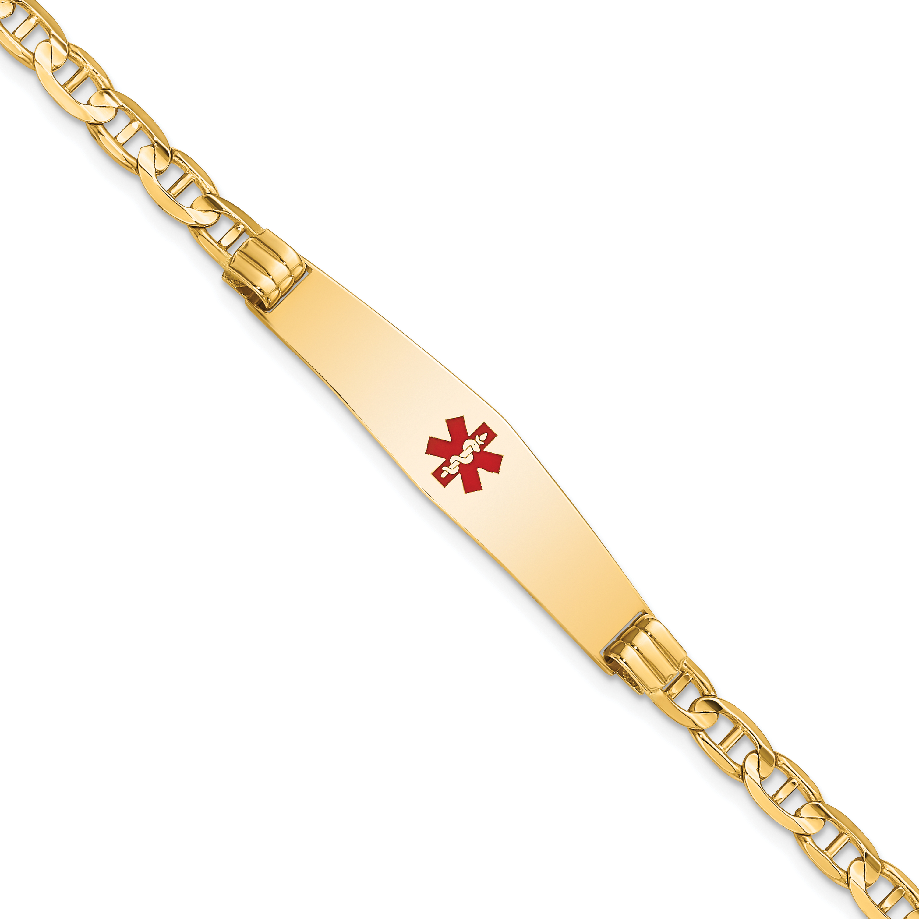 14K Medical Solid Chain/Solid Plate Soft Diamond Shape 36x9mm Centered Red Enamel Anchor Link 8 inch ID Bracelet (XM569CC-8)