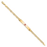14K Yellow Gold Medical Solid Chain Solid Plate 37x 6mm Centered Red Enamel Anchor Link ID Bracelet, 7" view 2