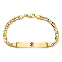 14K Yellow Gold Medical Solid Chain Solid Plate 37x 6mm Centered Red Enamel Anchor Link ID Bracelet, 7" view 4