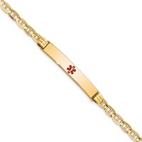 14K Yellow Gold Medical Solid Chain Solid Plate 37x 6mm Centered Red Enamel Anchor Link ID Bracelet, 7" view 1