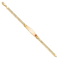 14K Medical Solid Chain Solid Plate Soft Diamond Shape 36x9mm Off-Center Red Enamel Anchor Link 7 Inch ID Bracelet view 2