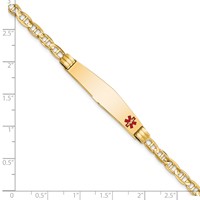 14K Medical Solid Chain Solid Plate Soft Diamond Shape 36x9mm Off-Center Red Enamel Anchor Link 7 Inch ID Bracelet view 3