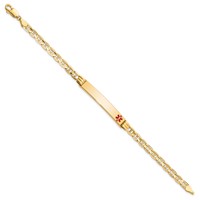 14K Medical Solid Chain Solid Plate 37x6mm Off-Center Red Enamel Anchor Link 7 Inch ID Bracelet view 2