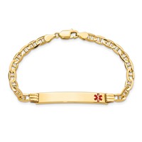 14K Medical Solid Chain Solid Plate 37x6mm Off-Center Red Enamel Anchor Link 7 Inch ID Bracelet view 4