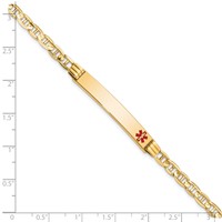 14K Medical Solid Chain Solid Plate 37x6mm Off-Center Red Enamel Anchor Link 7 Inch ID Bracelet view 3