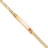 14K Medical Solid Chain Solid Plate 37x6mm Off-Center Red Enamel Anchor Link 7 Inch ID Bracelet view 1
