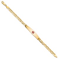 14K Yellow Gold Medical Solid Chain Solid Plate Soft Diamond Shape 36x 9mm Centered Red Enamel Anchor Link ID Bracelet, 7" view 2