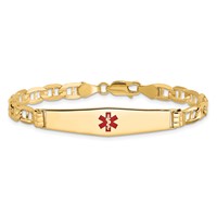 14K Yellow Gold Medical Solid Chain Solid Plate Soft Diamond Shape 36x 9mm Centered Red Enamel Anchor Link ID Bracelet, 7" view 3