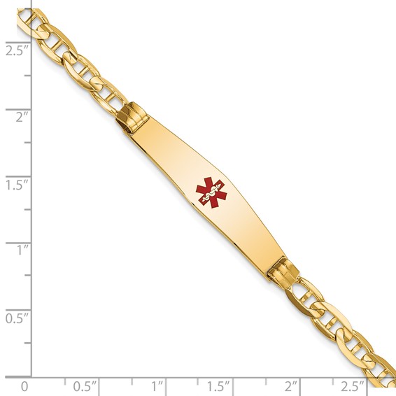 14K Medical Solid Chain/Solid Plate Soft Diamond Shape 36x9mm Centered Red Enamel Anchor Link 8 inch ID Bracelet