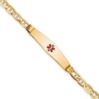 14K Yellow Gold Medical Solid Chain Solid Plate Soft Diamond Shape 36x 9mm Centered Red Enamel Anchor Link ID Bracelet, 7" view 1