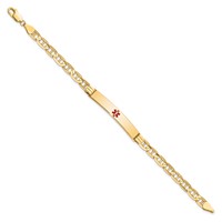 14K Yellow Gold Medical Solid Chain Solid Plate 37x 6mm Centered Red Enamel Anchor Link ID Bracelet, 8" view 2