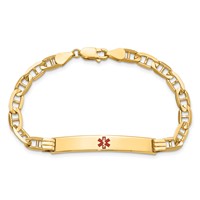 14K Yellow Gold Medical Solid Chain Solid Plate 37x 6mm Centered Red Enamel Anchor Link ID Bracelet, 8" view 4