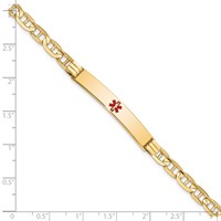 14K Yellow Gold Medical Solid Chain Solid Plate 37x 6mm Centered Red Enamel Anchor Link ID Bracelet, 8" view 3