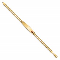 14K Yellow Gold Medical Solid Chain Solid Plate Soft Diamond Shape 37x9mm Off-Center Red Enamel Anchor Link ID Bracelet - 7in view 2