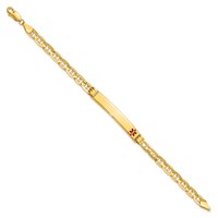 14K Yellow Gold Medical Solid Chain Solid Plate 37x 6mm Off-Center Red Enamel Anchor Link ID Bracelet, 7" view 2