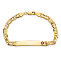 14K Yellow Gold Medical Solid Chain Solid Plate 37x 6mm Off-Center Red Enamel Anchor Link ID Bracelet, 7" view 4