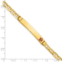14K Yellow Gold Medical Solid Chain Solid Plate 37x 6mm Off-Center Red Enamel Anchor Link ID Bracelet, 7" view 3