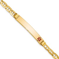 14K Yellow Gold Medical Solid Chain Solid Plate 37x 6mm Off-Center Red Enamel Anchor Link ID Bracelet, 7" view 1