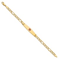 14K Yellow Gold Medical Semi-Solid Chain Solid Plate Soft Diamond Shape 37x 9mm Centered Red Enamel Figaro Link ID Bracelet, 7" view 2