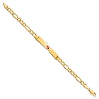 14K Yellow Gold Medical Semi-Solid Chain Solid Plate 37x 6mm Centered Red Enamel Figaro Link ID Bracelet, 7" view 2