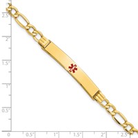14K Yellow Gold Medical Semi-Solid Chain Solid Plate 37x 6mm Centered Red Enamel Figaro Link ID Bracelet, 7" view 3