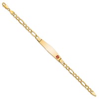 14K Medical Semi-Solid Chain Solid Plate Soft Diamond Shape 37x9mm Off-Center Red Enamel Figaro Link 7 Inch ID Bracelet view 2