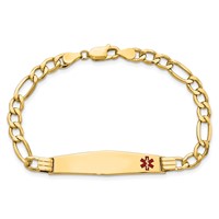 14K Medical Semi-Solid Chain Solid Plate Soft Diamond Shape 37x9mm Off-Center Red Enamel Figaro Link 7 Inch ID Bracelet view 4