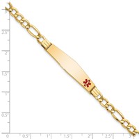 14K Medical Semi-Solid Chain Solid Plate Soft Diamond Shape 37x9mm Off-Center Red Enamel Figaro Link 7 Inch ID Bracelet view 3