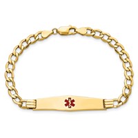 14K Yellow Gold Medical Semi-Solid Chain Solid Plate Soft Diamond Shape 37x9mm Centered Red Enamel Curb Link ID Bracelet - 7in view 4