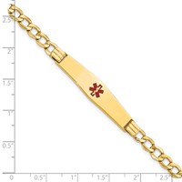 14K Yellow Gold Medical Semi-Solid Chain Solid Plate Soft Diamond Shape 37x9mm Centered Red Enamel Curb Link ID Bracelet - 7in view 3