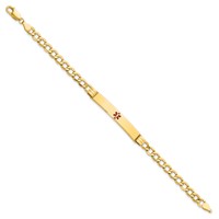 14K Yellow Gold Medical Semi-Solid Chain Solid Plate 37x6mm Centered Red Enamel Cuban Link ID Bracelet - 7in view 2