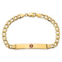 14K Yellow Gold Medical Semi-Solid Chain Solid Plate 37x6mm Centered Red Enamel Cuban Link ID Bracelet - 7in view 4