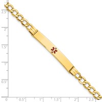 14K Yellow Gold Medical Semi-Solid Chain Solid Plate 37x6mm Centered Red Enamel Cuban Link ID Bracelet - 7in view 3