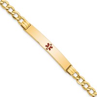 14K Yellow Gold Medical Semi-Solid Chain Solid Plate 37x6mm Centered Red Enamel Cuban Link ID Bracelet - 7in view 1