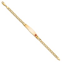 14K Yellow Gold Medical Semi-Solid Chain Solid Plate Soft Diamond Shape 37x 9mm Off-Center Red Enamel Cuban Link ID Bracelet, 7" view 2