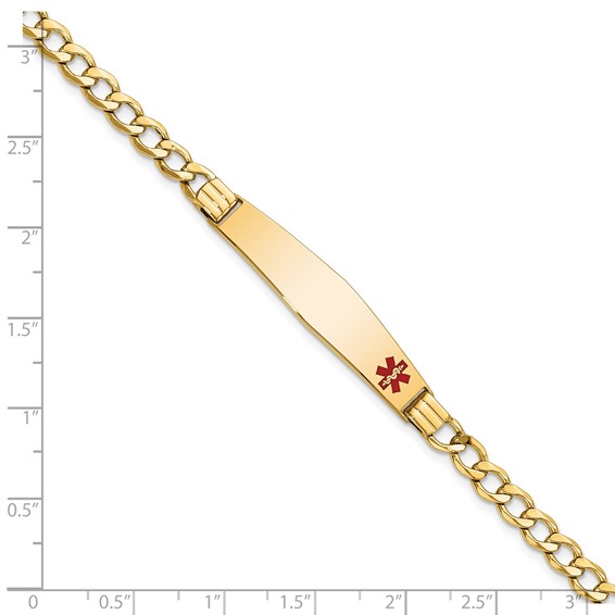 14K Medical Semi-Solid Chain/Solid Plate Soft Diamond Shape 37x9mm Off-Center Red Enamel Cuban Link 7 inch ID Bracelet