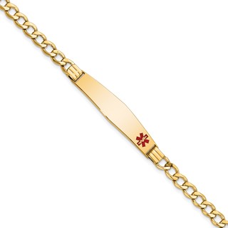 14K Medical Semi-Solid Chain/Solid Plate Soft Diamond Shape 37x9mm Off-Center Red Enamel Cuban Link 7 inch ID Bracelet