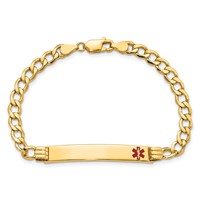 14K Medical Semi-Solid Chain Solid Plate 37x6mm Off-Center Red Enamel Cuban Link 7 Inch ID Bracelet view 4