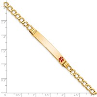 14K Medical Semi-Solid Chain Solid Plate 37x6mm Off-Center Red Enamel Cuban Link 7 Inch ID Bracelet view 3