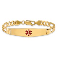 14K Medical Solid Chain Solid Plate Soft Diamond Shape 36x9mm Centered Red Enamel Figaro Link 7 Inch ID Bracelet view 3